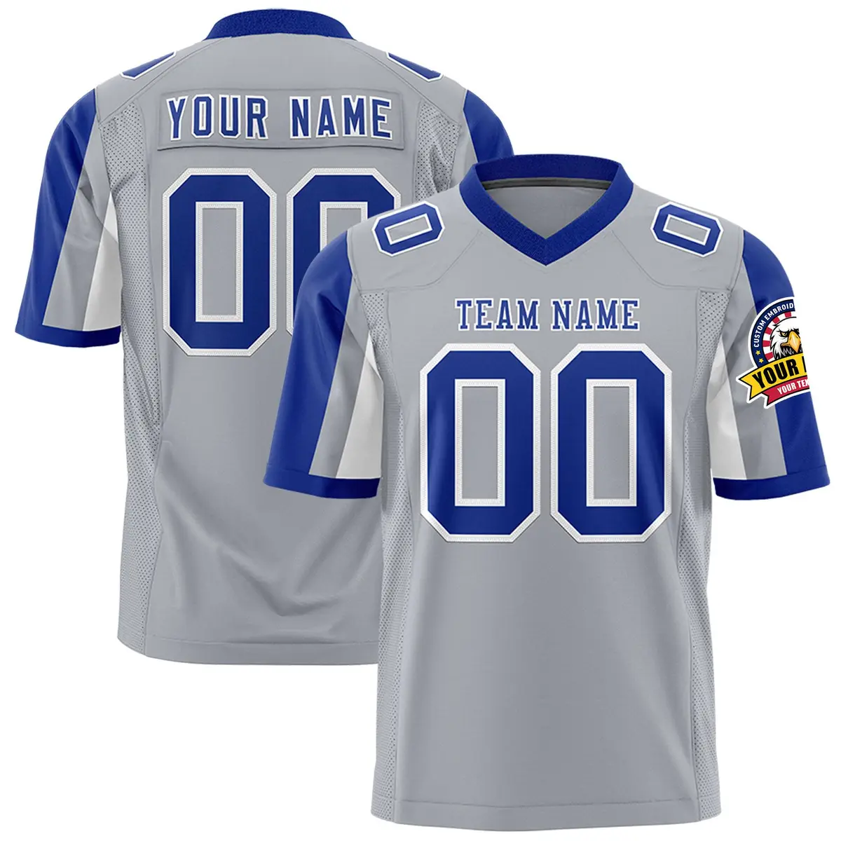 Gray Royal-White Color Block Raglan Sleeves Football Jersey