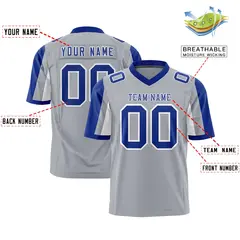 Gray Royal-White Color Block Raglan Sleeves Football Jersey 2