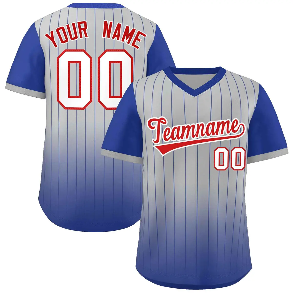Gray Royal-White Gradient Pinstripe Baseball Jersey