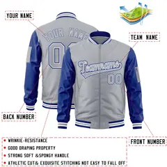 Gray Royal-White Raglan Sleeves Letterman Bomber Jacket 2