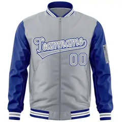 Gray Royal-White Raglan Sleeves Letterman Bomber Jacket 3