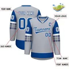 Gray Royal-White Raglan Sleeves V-Neck Hockey Jersey 2