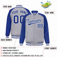 Gray Royal-White Raglan Sleeves Varsity Full-Snap Letterman Jacket 2