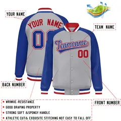 Gray Royal-White Raglan Sleeves Varsity Full-Snap Letterman Jacket 2