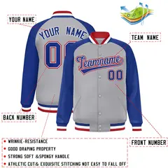 Gray Royal-White Raglan Sleeves Varsity Full-Snap Letterman Jacket 2