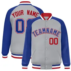 Gray Royal-White Raglan Sleeves Varsity Full-Snap Letterman Jacket 1