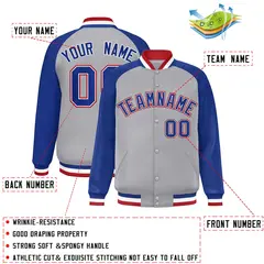 Gray Royal-White Raglan Sleeves Varsity Full-Snap Letterman Jacket 2