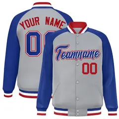 Gray Royal-White Raglan Sleeves Varsity Full-Snap Letterman Jacket 1