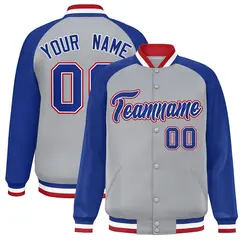 Gray Royal-White Raglan Sleeves Varsity Full-Snap Letterman Jacket 1
