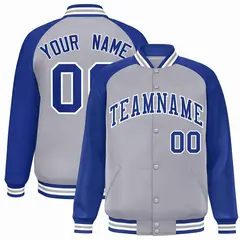 Gray Royal-White Raglan Sleeves Varsity Full-Snap Letterman Jacket 1