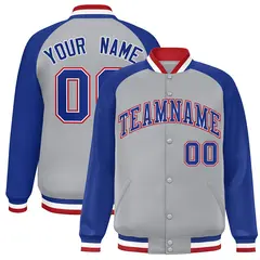 Gray Royal-White Raglan Sleeves Varsity Full-Snap Letterman Jacket 1