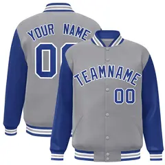 Gray Royal-White Raglan Sleeves Varsity Full-Snap Letterman Jacket 1