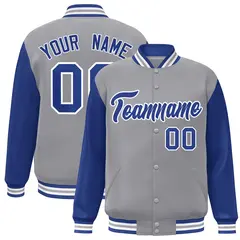 Gray Royal-White Raglan Sleeves Varsity Full-Snap Letterman Jacket 1