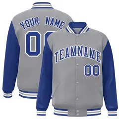 Gray Royal-White Raglan Sleeves Varsity Full-Snap Letterman Jacket 1