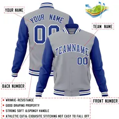 Gray Royal-White Raglan Sleeves Varsity Full-Snap Letterman Jacket 4
