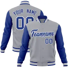 Gray Royal-White Raglan Sleeves Varsity Full-Snap Letterman Jacket 1