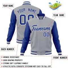 Gray Royal-White Raglan Sleeves Varsity Full-Snap Letterman Jacket 4