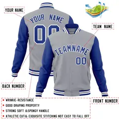Gray Royal-White Raglan Sleeves Varsity Full-Snap Letterman Jacket 4