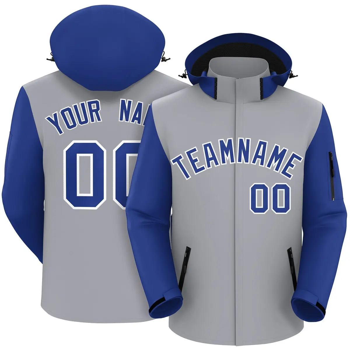 Gray Royal-White Raglan Sleeves Waterproof Jacket