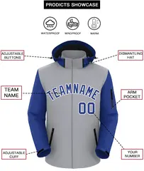 Gray Royal-White Raglan Sleeves Waterproof Jacket 2
