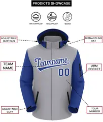 Gray Royal-White Raglan Sleeves Waterproof Jacket 2