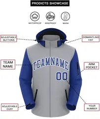 Gray Royal-White Raglan Sleeves Waterproof Jacket 2