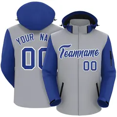 Gray Royal-White Raglan Sleeves Waterproof Jacket