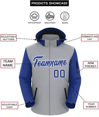 Gray Royal-White Raglan Sleeves Waterproof Jacket 2