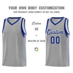 Gray Royal-White Sleeve Color Blocking Basketball Jersey 3