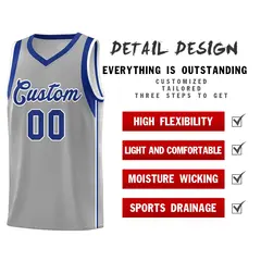 Gray Royal-White Sleeve Color Blocking Basketball Jersey 5