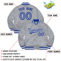 Gray Royal-White Soldier Full-Snap Varsity Letterman Jacket 2