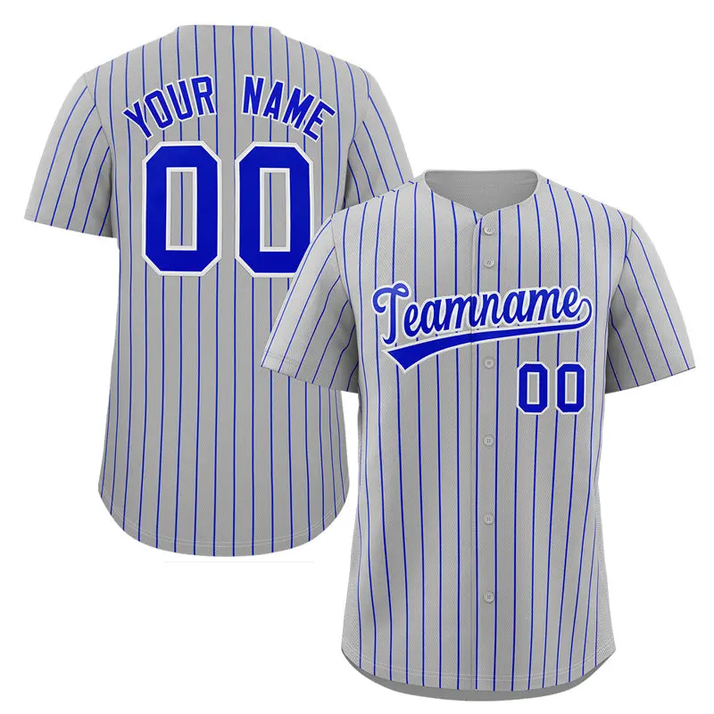 Gray Royal-White Stripe Authentic Fashion Baseball Jersey