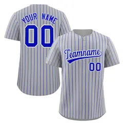 Gray Royal-White Stripe Authentic Fashion Baseball Jersey