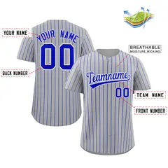 Gray Royal-White Stripe Authentic Fashion Baseball Jersey 2