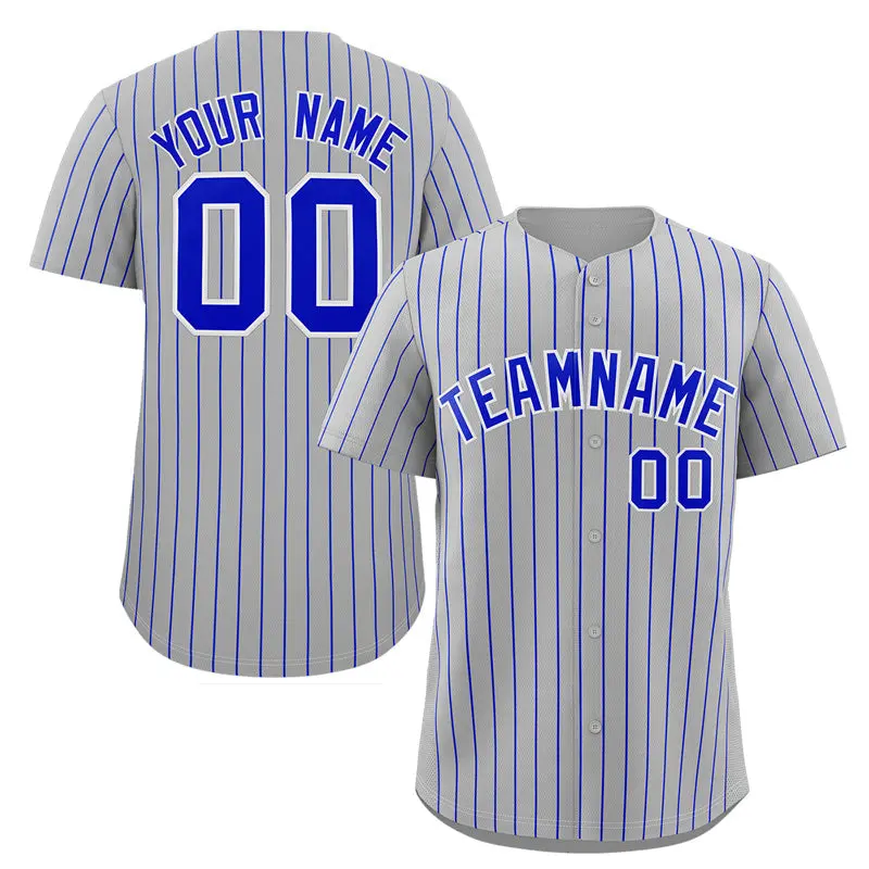 Gray Royal-White Stripe Authentic Fashion Baseball Jersey