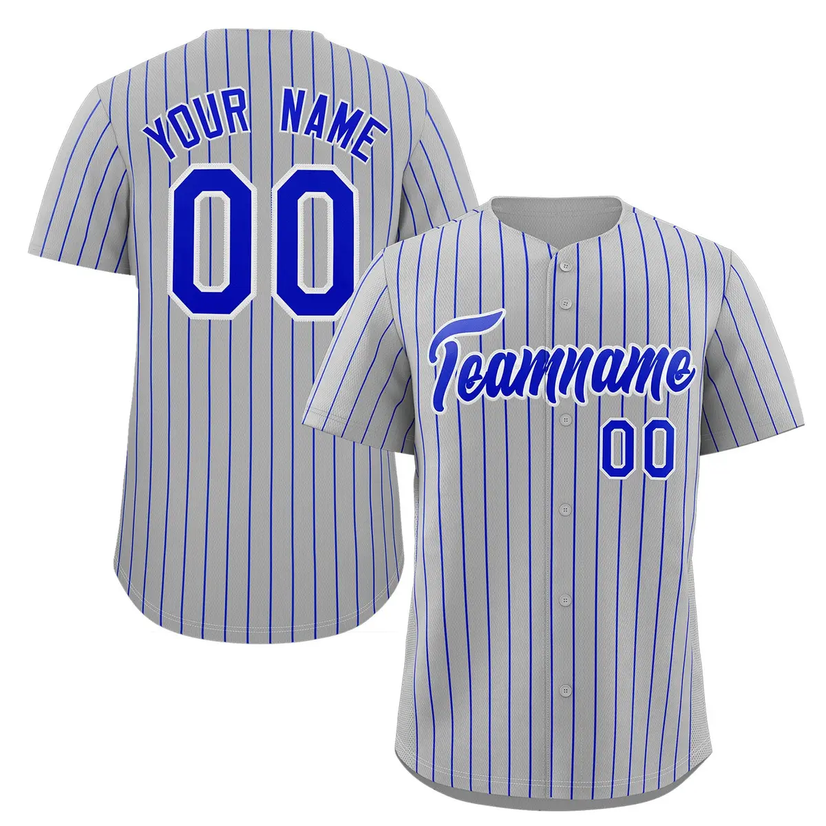 Gray Royal-White Stripe Authentic Fashion Baseball Jersey