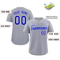 Gray Royal-White Stripe Authentic Fashion Baseball Jersey 2