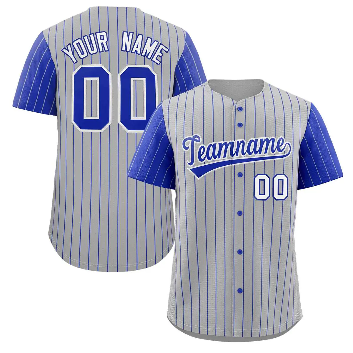 Gray Royal-White Stripe Raglan Baseball Jersey