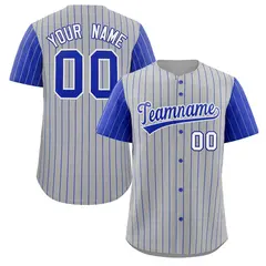Gray Royal-White Stripe Raglan Baseball Jersey 1