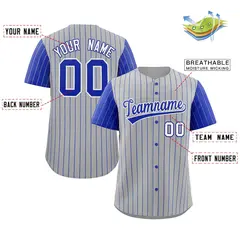 Gray Royal-White Stripe Raglan Baseball Jersey 2