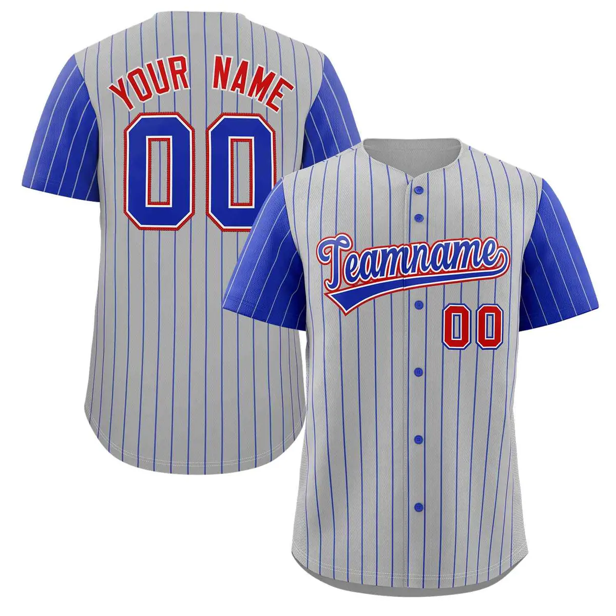 Gray Royal-White Stripe Raglan Baseball Jersey