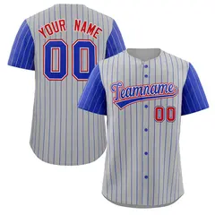 Gray Royal-White Stripe Raglan Baseball Jersey 1