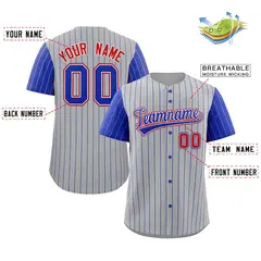 Gray Royal-White Stripe Raglan Baseball Jersey 2