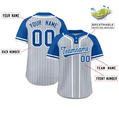 Gray Royal-White Stripe Raglan Two-Button Softball Jersey 2