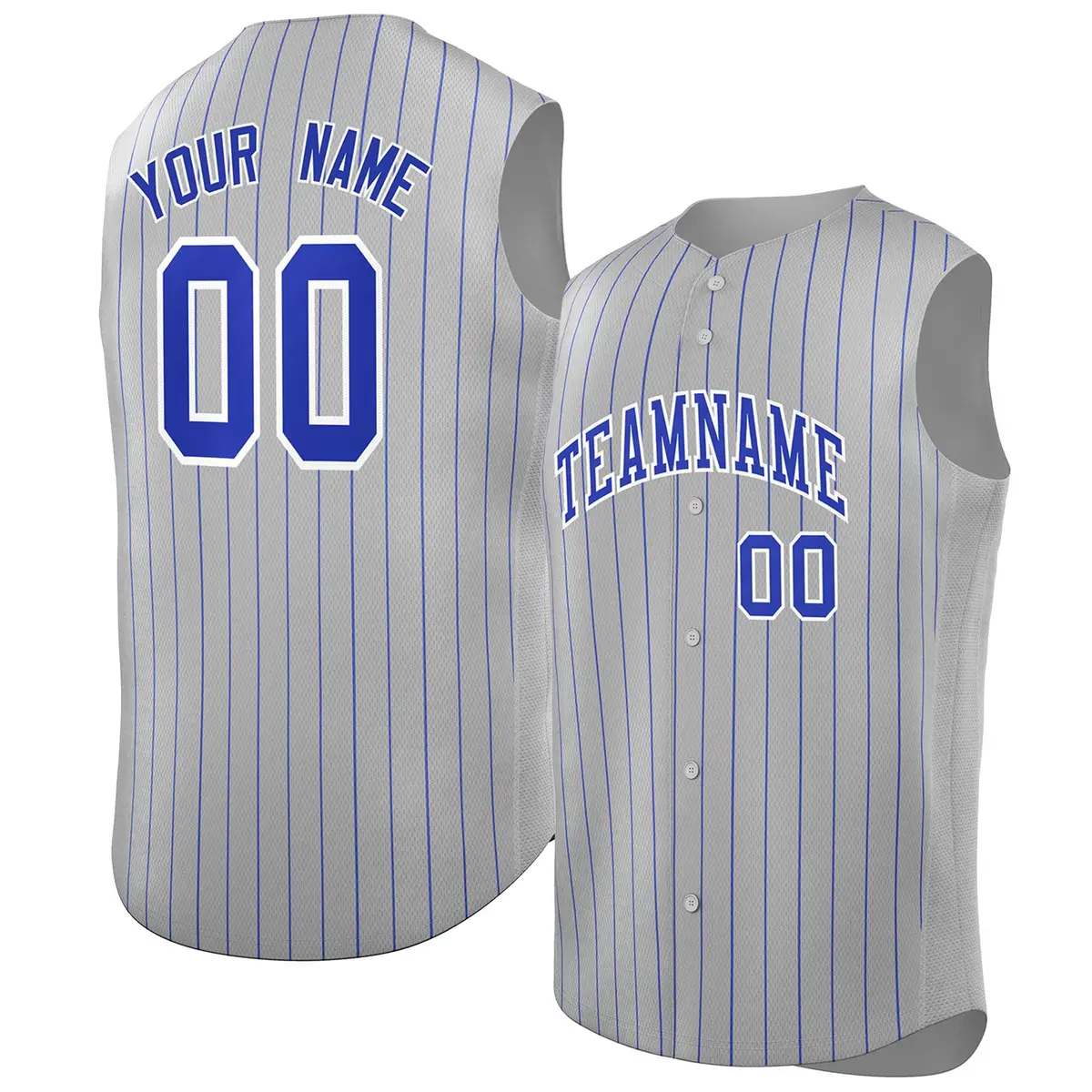 Gray Royal-White Striped Sleeveless Fashion Baseball Jersey