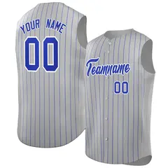 Gray Royal-White Striped Sleeveless Fashion Baseball Jersey