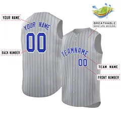 Gray Royal-White Striped Sleeveless Fashion Baseball Jersey 2