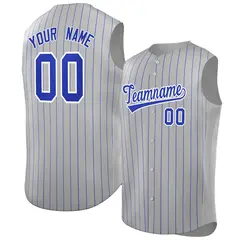 Gray Royal-White Striped Sleeveless Fashion Baseball Jersey