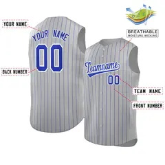 Gray Royal-White Striped Sleeveless Fashion Baseball Jersey 2