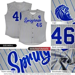 Gray Royal-White Striped Sleeveless Fashion Baseball Jersey 3
